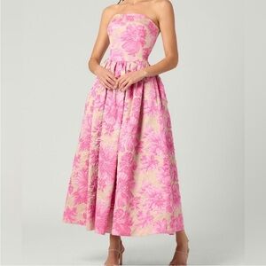 Shoshanna Dana Strapless Floral Jacquard Maxi Dress